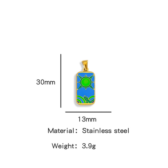 Stainless Steel Rectangular Tarot Starry Sky Pendant With Vacuum Plated And Dripping Oil Process Diy Necklace