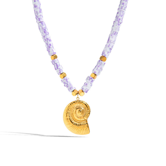 Stainless Steel Retro Animal Geometric Conch Pendant Necklace With Electroplating For Women