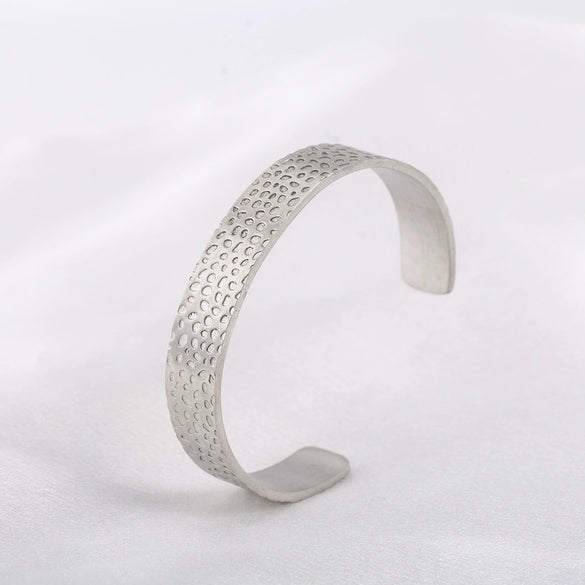 Stainless Steel Retro Casual Geometric Irregular Spot Cshaped Open Wide Face Polished Bracelet