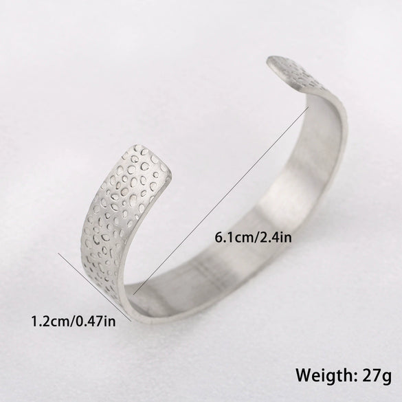 Stainless Steel Retro Casual Geometric Irregular Spot Cshaped Open Wide Face Polished Bracelet