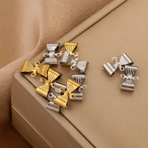 Stainless Steel Retro Double Hole Bow Jewelry Accessories Pendant For Diy Necklace And Bracelet Making With Electroplating