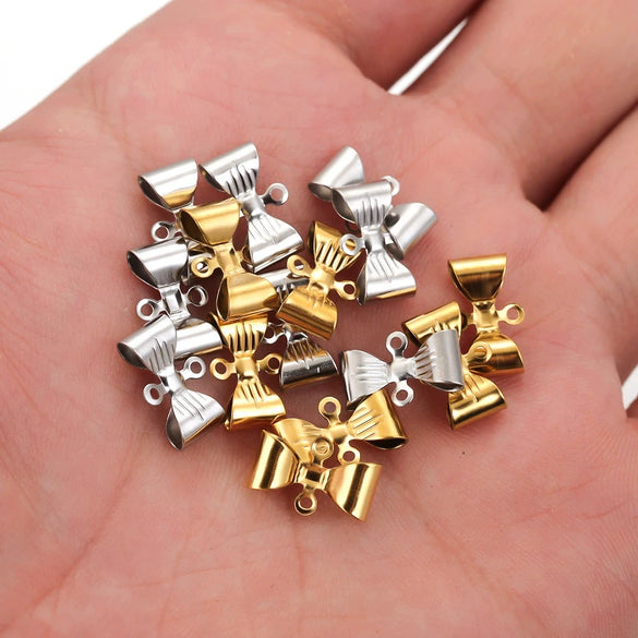 Stainless Steel Retro Double Hole Bow Jewelry Accessories Pendant For Diy Necklace And Bracelet Making With Electroplating