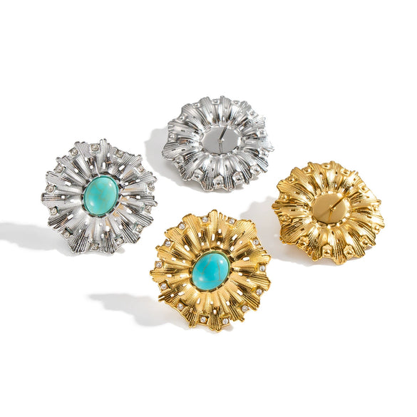 Stainless Steel Retro Flower Earrings For Women With Electroplating Design