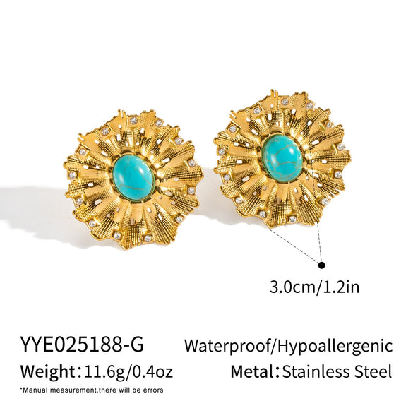 Stainless Steel Retro Flower Earrings For Women With Electroplating Design