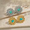 Stainless Steel Retro Flower Earrings For Women With Electroplating Design