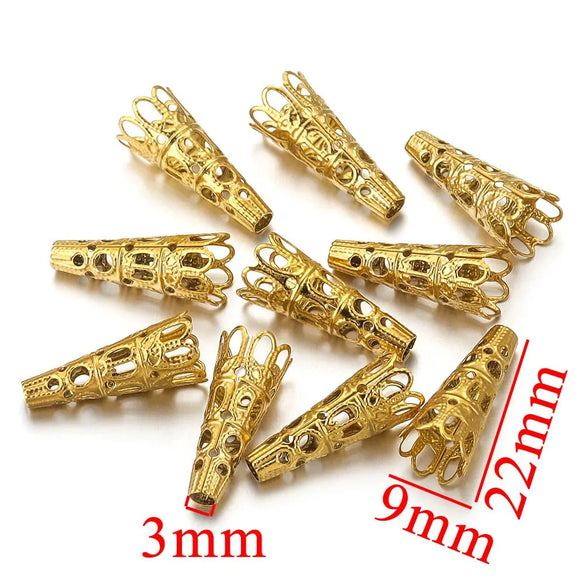 Stainless Steel Retro Funnelshaped Flower Bead Cover For Diy Necklace Bracelet Jewelry With Electroplating And 18K Gold Vacuum Plating