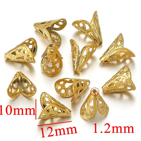 Stainless Steel Retro Funnelshaped Flower Bead Cover For Diy Necklace Bracelet Jewelry With Electroplating And 18K Gold Vacuum Plating