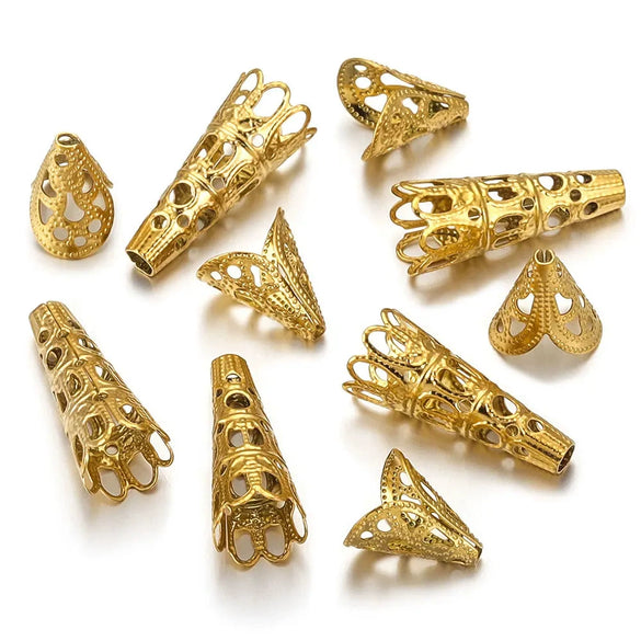 Stainless Steel Retro Funnelshaped Flower Bead Cover For Diy Necklace Bracelet Jewelry With Electroplating And 18K Gold Vacuum Plating