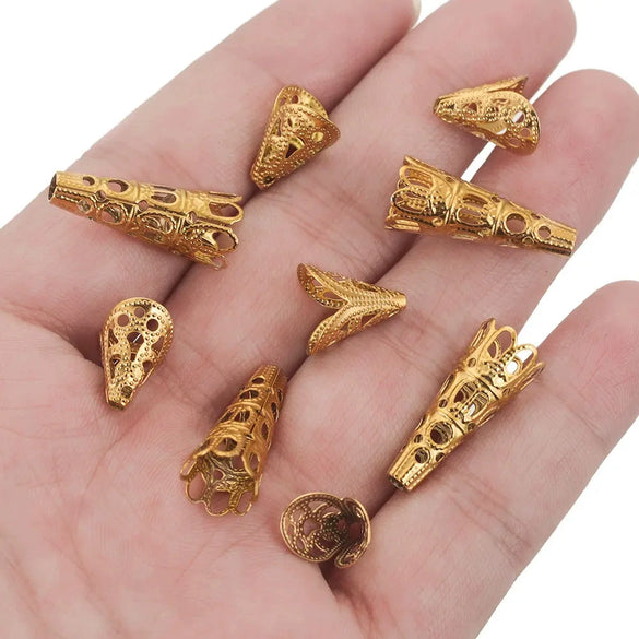 Stainless Steel Retro Funnelshaped Flower Bead Cover For Diy Necklace Bracelet Jewelry With Electroplating And 18K Gold Vacuum Plating