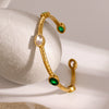 Stainless Steel Retro Hammer Pattern Inlaid Emerald Opening Bracelet Jewelry With Electroplating Treatment