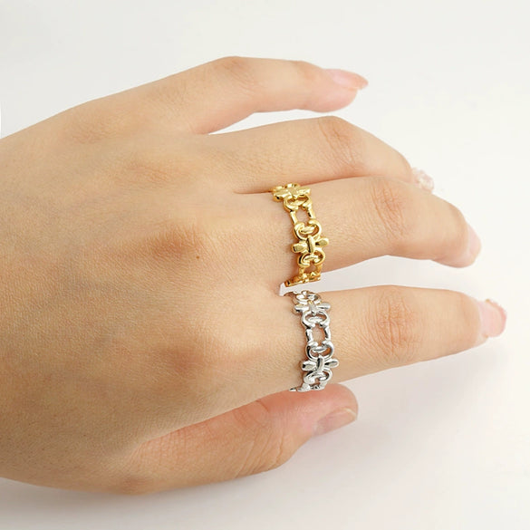 316L Stainless Steel Retro Hollow Ring Electroplated Women's Style