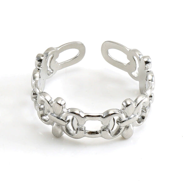 316L Stainless Steel Retro Hollow Ring Electroplated Women's Style