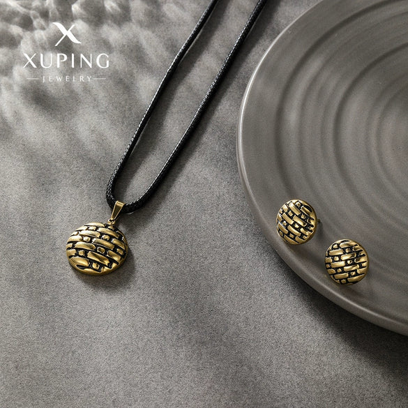 Stainless Steel Retro Old Design Neutral Style Electroplating Necklace And Earrings Set
