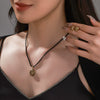 Stainless Steel Retro Old Design Neutral Style Electroplating Necklace And Earrings Set