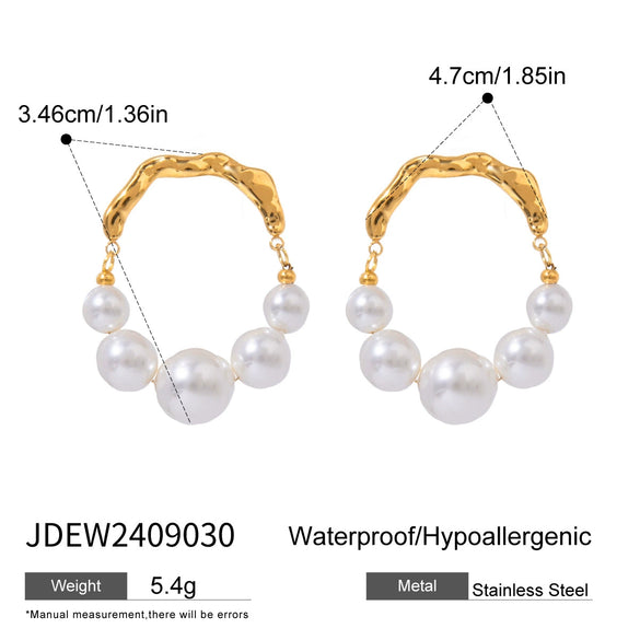 Stainless Steel Retro Pearl Geometric Earrings With Electroplating For Women