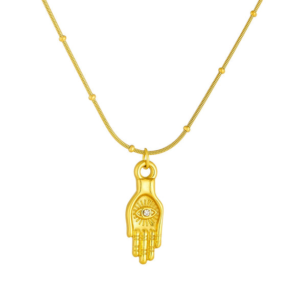 Stainless Steel Retro Personality Devil's Eye Palm Pendant Jewelry Necklace With Bamboo Chain And Electroplating