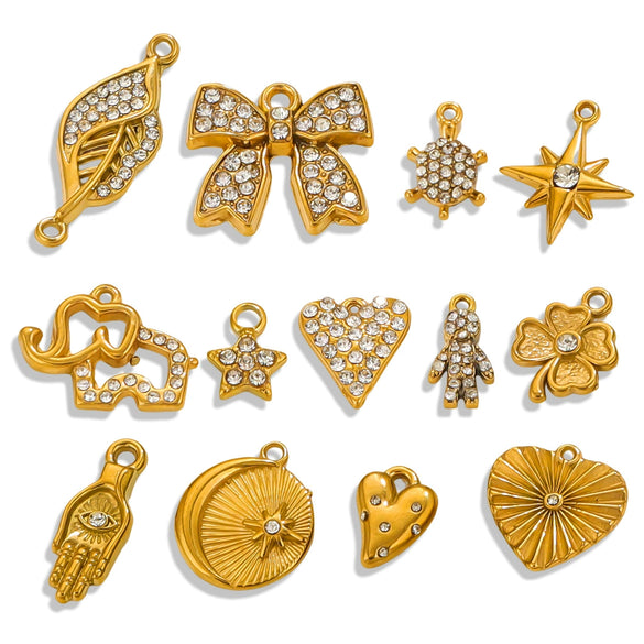 Stainless Steel Retro Starfish Love Diamond Pendant Bow Necklace Electroplating Jewelry Accessories
