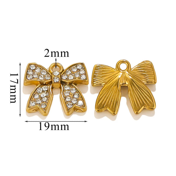 Stainless Steel Retro Starfish Love Diamond Pendant Bow Necklace Electroplating Jewelry Accessories