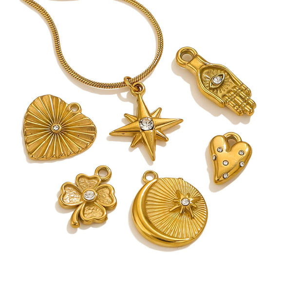 Stainless Steel Retro Starfish Love Diamond Pendant Bow Necklace Electroplating Jewelry Accessories