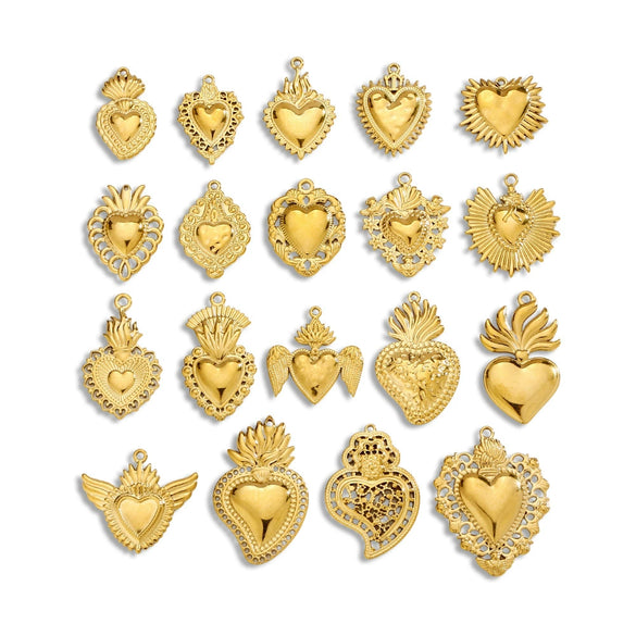 Stainless Steel Retro Style Heart Pendant Electroplating Process Bracelet Necklace Diy Accessories