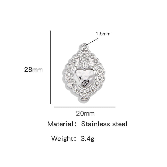 Stainless Steel Retro Style Heart Pendant Electroplating Process Bracelet Necklace Diy Accessories