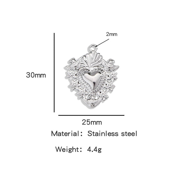 Stainless Steel Retro Style Heart Pendant Electroplating Process Bracelet Necklace Diy Accessories