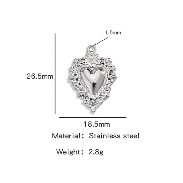 Stainless Steel Retro Style Heart Pendant Electroplating Process Bracelet Necklace Diy Accessories