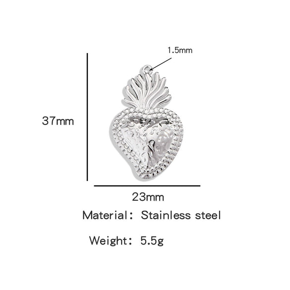 Stainless Steel Retro Style Heart Pendant Electroplating Process Bracelet Necklace Diy Accessories