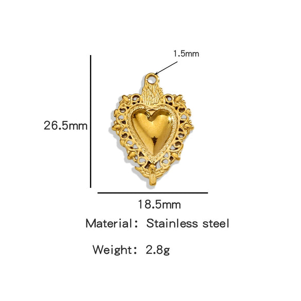 Stainless Steel Retro Style Heart Pendant Electroplating Process Bracelet Necklace Diy Accessories