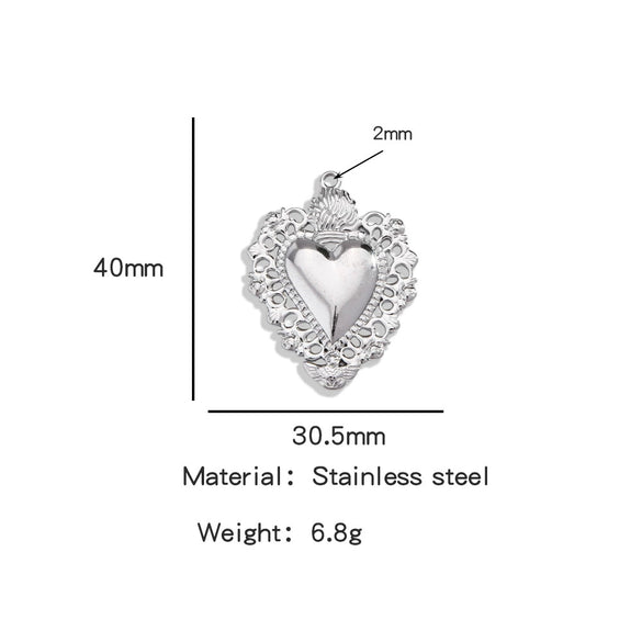 Stainless Steel Retro Style Heart Pendant Electroplating Process Bracelet Necklace Diy Accessories