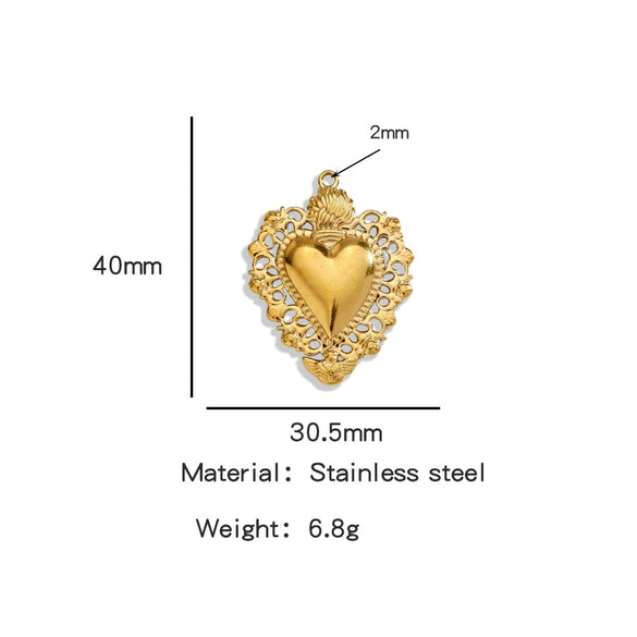 Stainless Steel Retro Style Heart Pendant Electroplating Process Bracelet Necklace Diy Accessories
