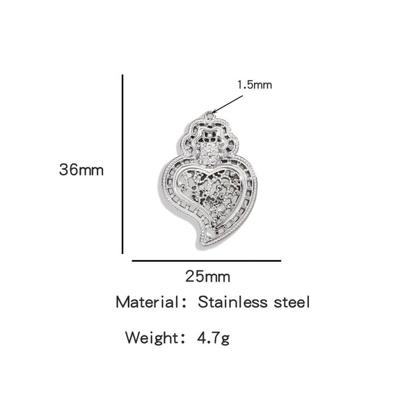 Stainless Steel Retro Style Heart Pendant Electroplating Process Bracelet Necklace Diy Accessories