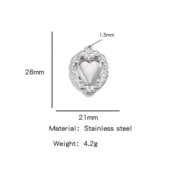 Stainless Steel Retro Style Heart Pendant Electroplating Process Bracelet Necklace Diy Accessories