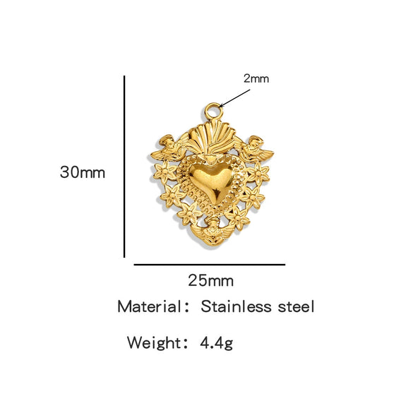 Stainless Steel Retro Style Heart Pendant Electroplating Process Bracelet Necklace Diy Accessories