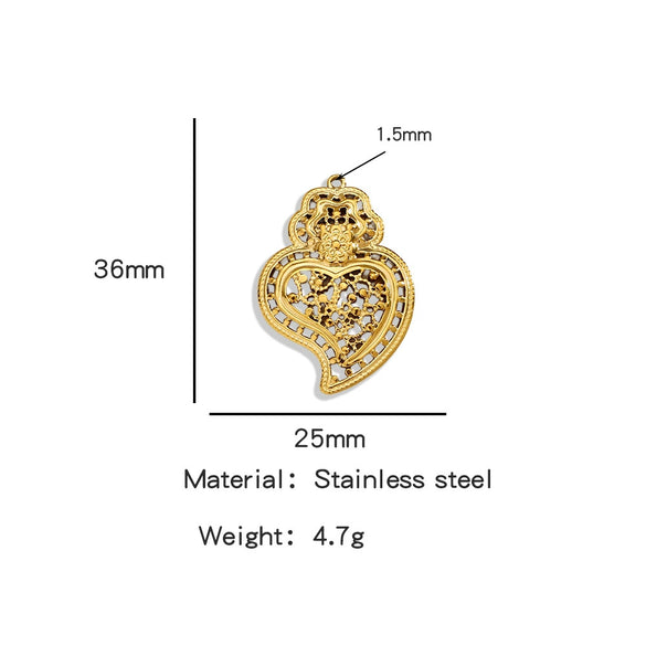 Stainless Steel Retro Style Heart Pendant Electroplating Process Bracelet Necklace Diy Accessories