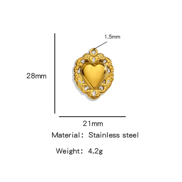 Stainless Steel Retro Style Heart Pendant Electroplating Process Bracelet Necklace Diy Accessories