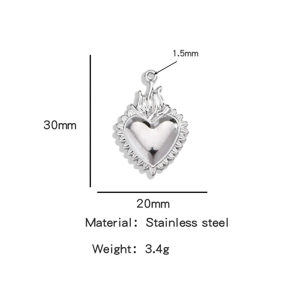 Stainless Steel Retro Style Heart Pendant Electroplating Process Bracelet Necklace Diy Accessories