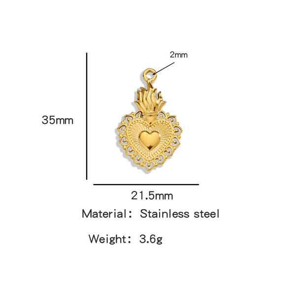 Stainless Steel Retro Style Heart Pendant Electroplating Process Bracelet Necklace Diy Accessories