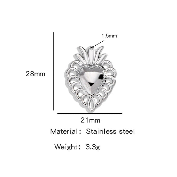 Stainless Steel Retro Style Heart Pendant Electroplating Process Bracelet Necklace Diy Accessories