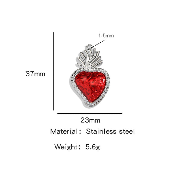 Stainless Steel Retro Style Heart Pendant Oil Dripping Electroplating Craft Bracelet Necklace Diy Accessories