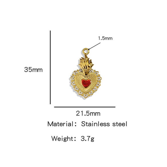 Stainless Steel Retro Style Heart Pendant Oil Dripping Electroplating Craft Bracelet Necklace Diy Accessories