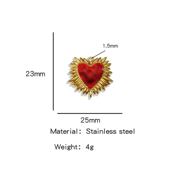 Stainless Steel Retro Style Heart Pendant Oil Dripping Electroplating Craft Bracelet Necklace Diy Accessories