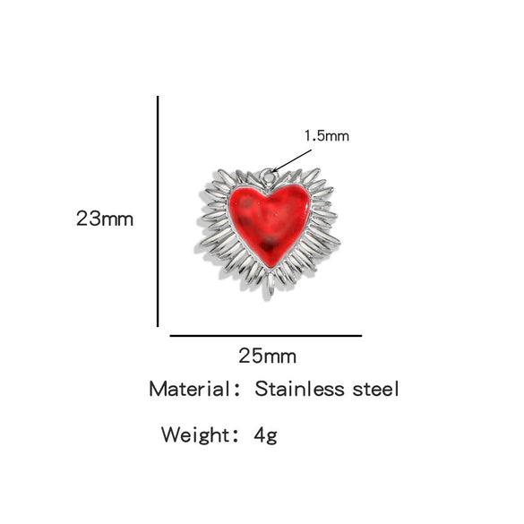 Stainless Steel Retro Style Heart Pendant Oil Dripping Electroplating Craft Bracelet Necklace Diy Accessories