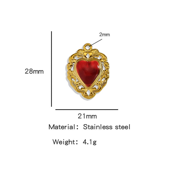 Stainless Steel Retro Style Heart Pendant Oil Dripping Electroplating Craft Bracelet Necklace Diy Accessories