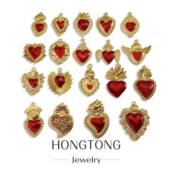 Stainless Steel Retro Style Heart Pendant Oil Dripping Electroplating Craft Bracelet Necklace Diy Accessories