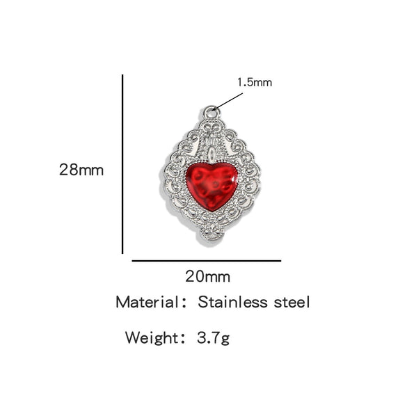Stainless Steel Retro Style Heart Pendant Oil Dripping Electroplating Craft Bracelet Necklace Diy Accessories