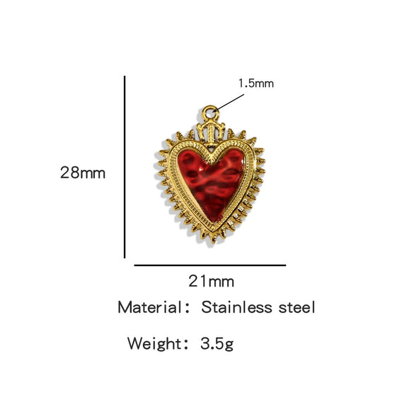 Stainless Steel Retro Style Heart Pendant Oil Dripping Electroplating Craft Bracelet Necklace Diy Accessories