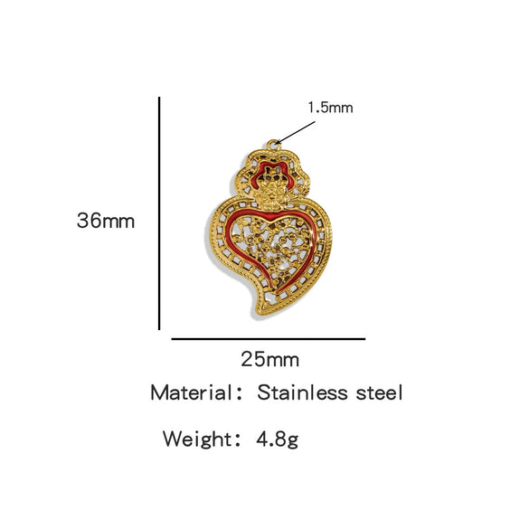 Stainless Steel Retro Style Heart Pendant Oil Dripping Electroplating Craft Bracelet Necklace Diy Accessories