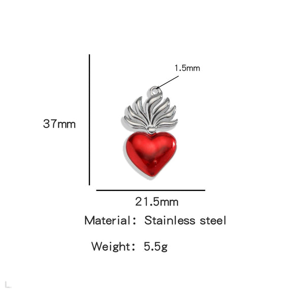 Stainless Steel Retro Style Heart Pendant Oil Dripping Electroplating Craft Bracelet Necklace Diy Accessories