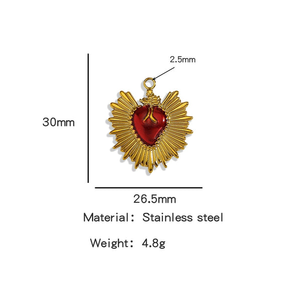 Stainless Steel Retro Style Heart Pendant Oil Dripping Electroplating Craft Bracelet Necklace Diy Accessories